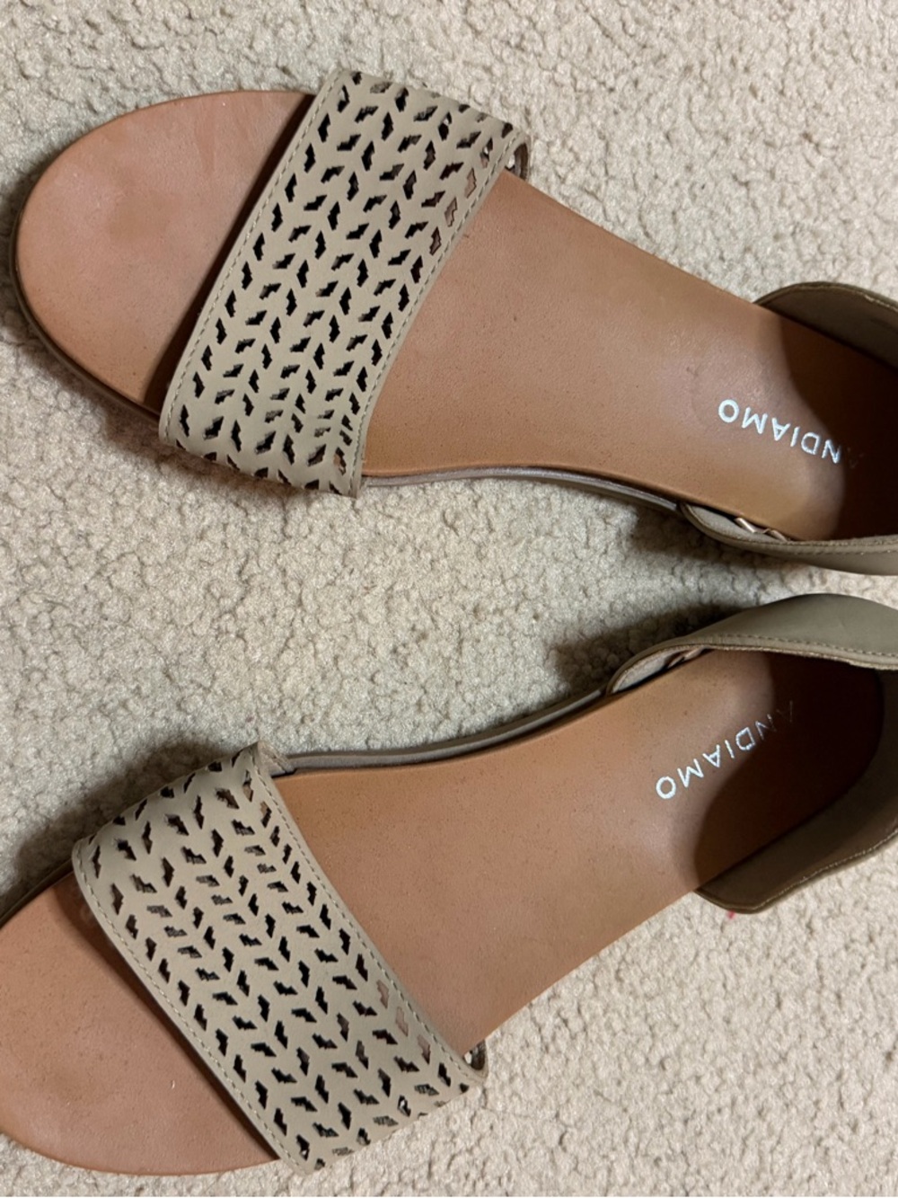Andiamo 10W Women's Beige Laser-Cut Flat Slide Sandals (worn once)